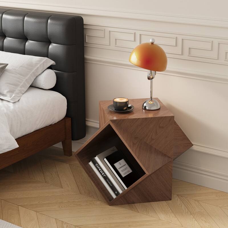 Polygonal Storage Art Side Table Modern Minimalist Wood-grain Sofa End Tables Creative 3d-shaped Living Room Storage Side Table