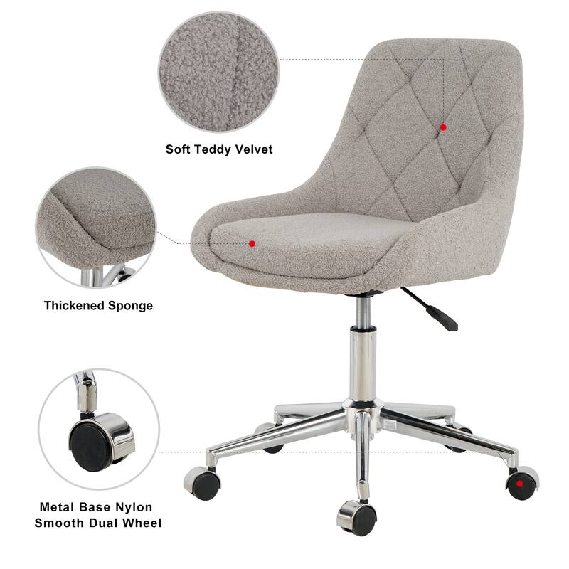 (set of 1)teddy fleece fabric with chrome legs chair,lift adjustment