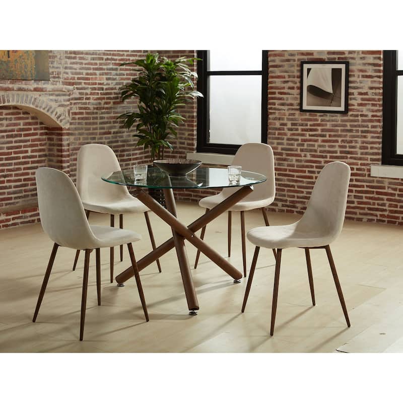 Set of 4 Beige and Brown Contemporary Side Chairs 34.25"