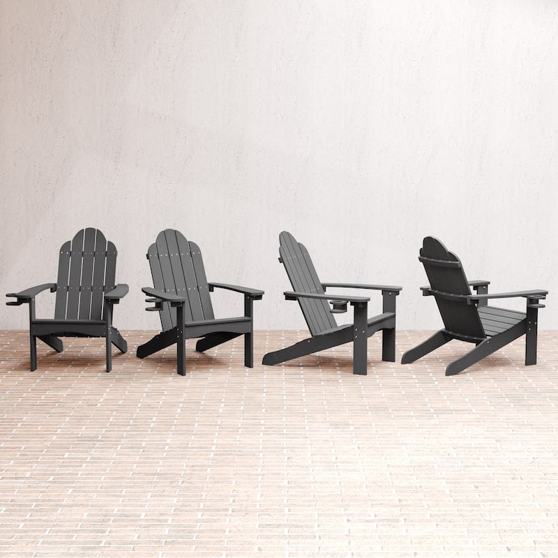 Plastic Poly Weather Resistant Outdoor Adirondack Chair Set of 4 Patio Classic Adirondack Chairs with Cup Holder