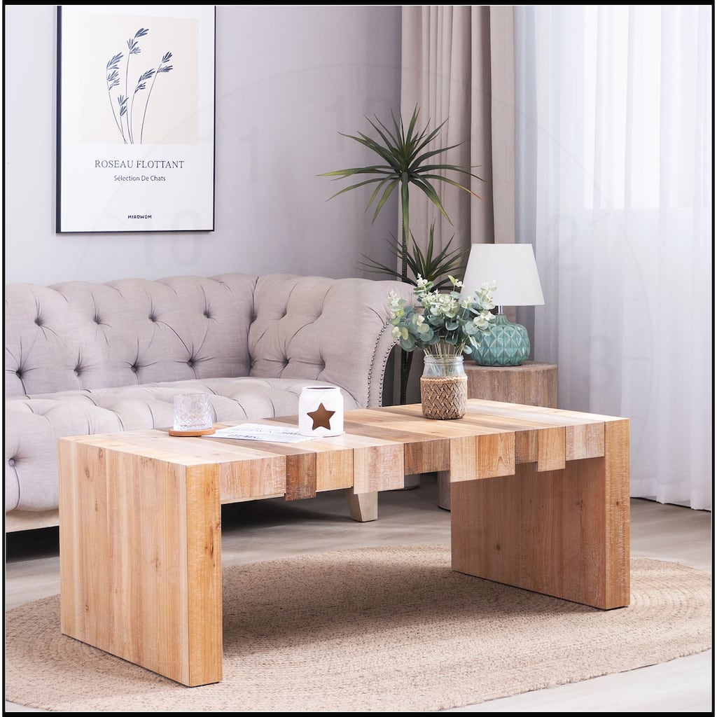 Rectangular Center Table with Sculpted Block Design for Living Room