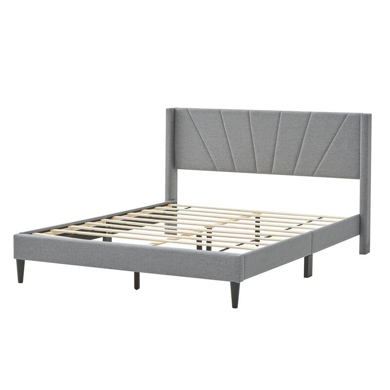 Bed Frame with Linen Upholstered Wingback Headboard