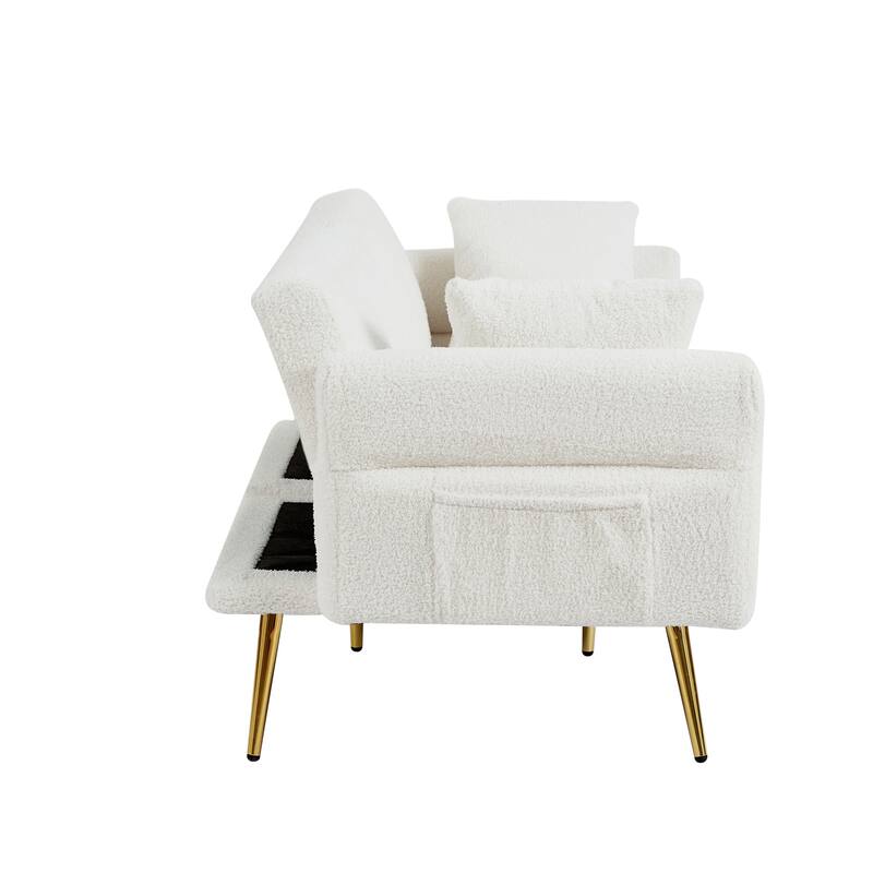 Loveseat Sofa Folding Sleeper Sofa Bed with Foldable Armrest and Adjustable Back, Lounge Couch wMetal Legs & Side Pocket