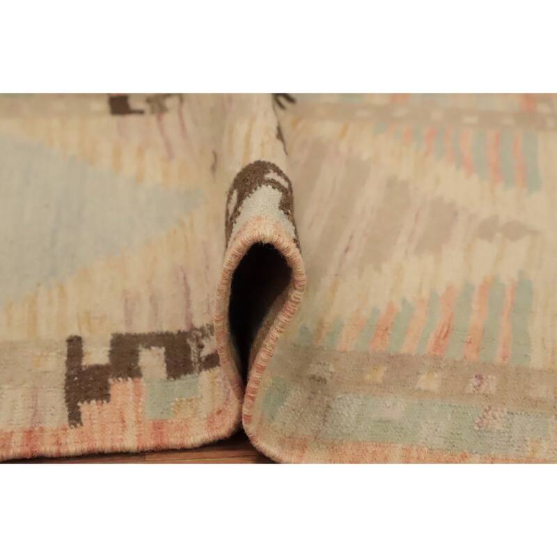 Hand Woven Oriental 100% Wool Carpet Southwestern Tribal Multi-Colored Kilim Runner Rug - 8' 0'' X 2' 2''