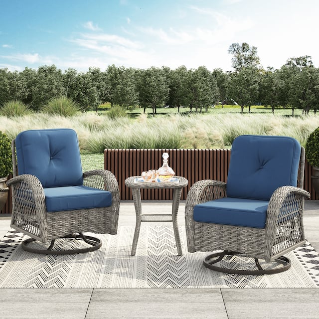 Corvus Livorno Outdoor 3-piece Wicker Stainless Steel Chat Set with Swivel Chairs - Blue