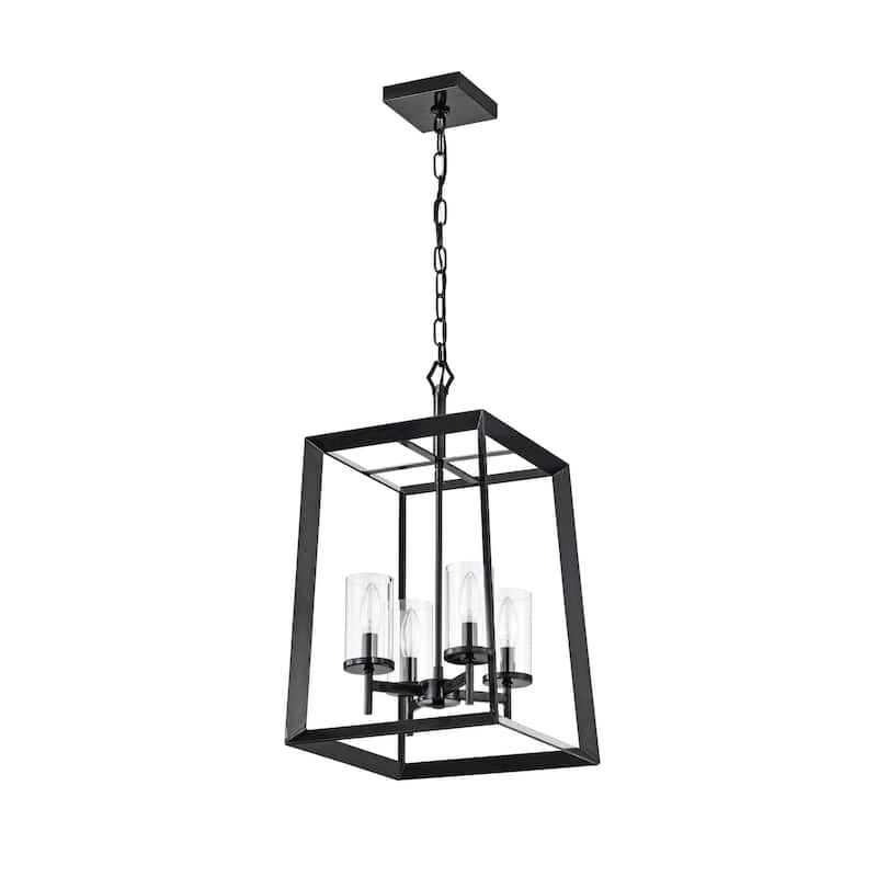 Antique Black 4-Light Farmhouse Lantern Pendant with Clear Glass Shades