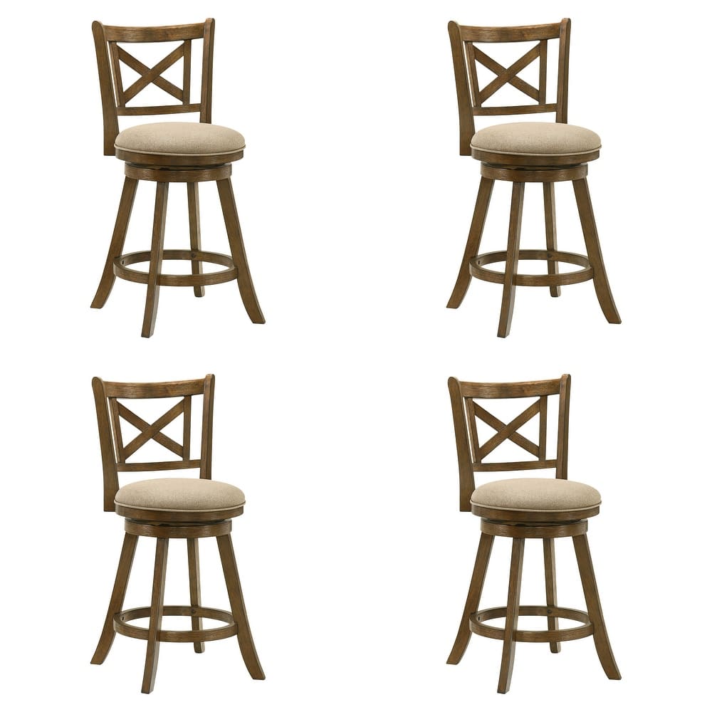 Kodi Modern Farmhouse Swivel Wood Counter Height Kitchen Bar Stool in Sepia Brown Finish with Fabric Upholstered Seat