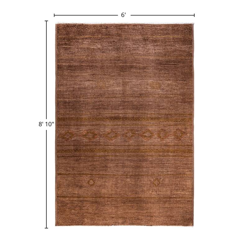 Modern One-of-a-Kind Handmade Area Rug - Beige, 6' 0" x 8' 10" - 6' 0" x 8' 10"