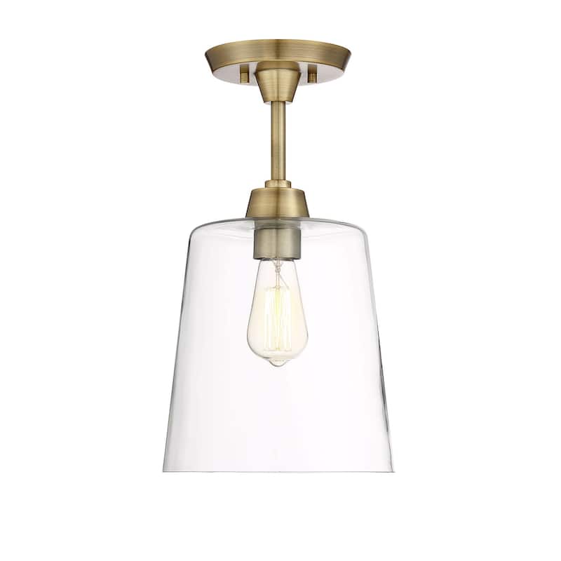Bellevue Single Light 10" Wide Semi-Flush Ceiling Fixture - Natural Brass