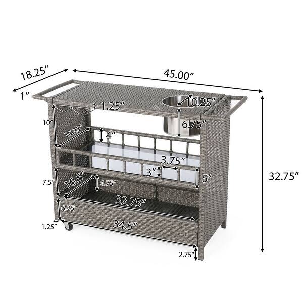Puerta Outdoor Wicker Bar Cart with Ice Pail by Christopher Knight Home