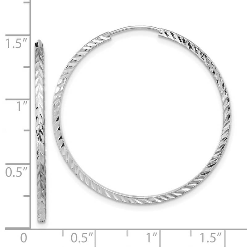 Curata 14k White Gold Sparkle Cut Square Tube Endless Hoop Earrings - 34x35mm Wide 1.35mm Thick