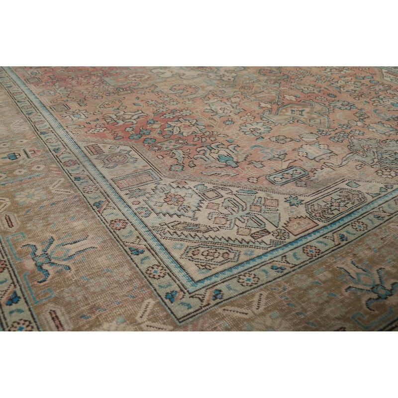 Pink Distressed Tabriz Persian Area Rug Hand-Knotted Wool Carpet - 6'8" x 9'0"