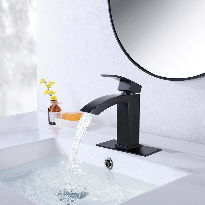 Deck Mounted 1-Handle Bathroom Faucet Single Hole With Deck Plate in Black and Gold