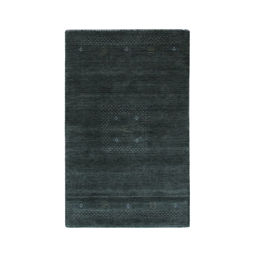 Gray Hand Knotted Wool Modern Rug 2' x 4' - Ornamental Medallion 0.5" Pile Sophisticated Design - N/A