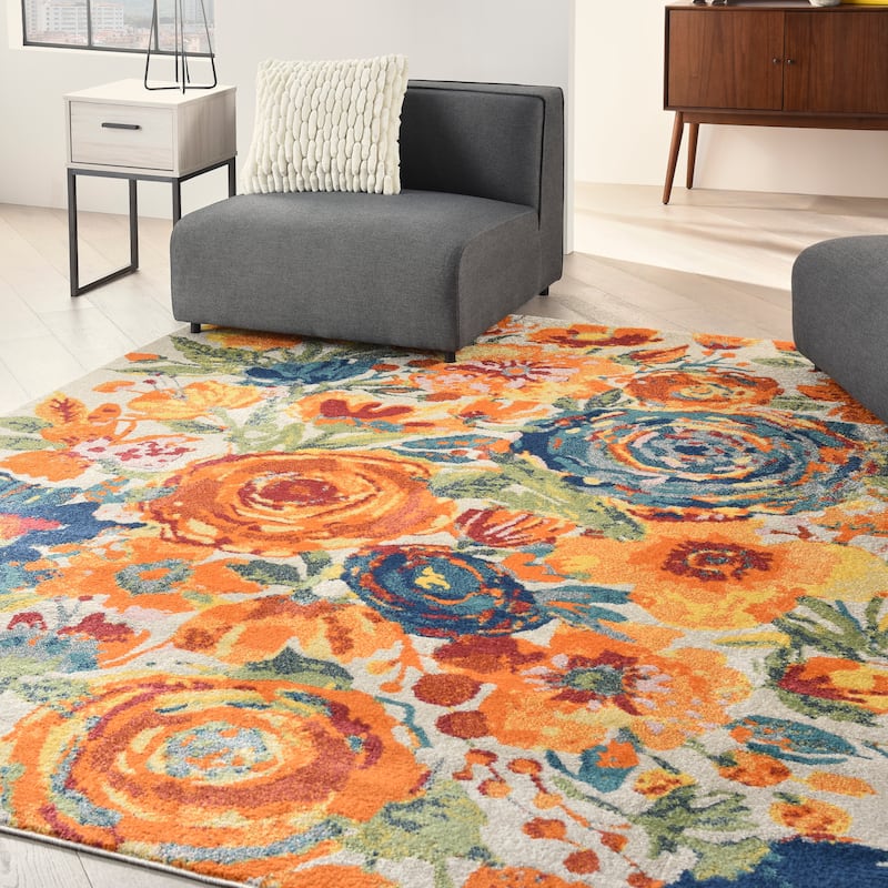 Nourison Allur Modern Abstract Floral Area Rug - 7'10" x 9'10" - Ivory Multicolor - Rectangle