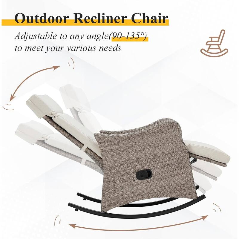 Outdoor Recliner Rocking Chairs with Soft Removable Cushions and Footrests