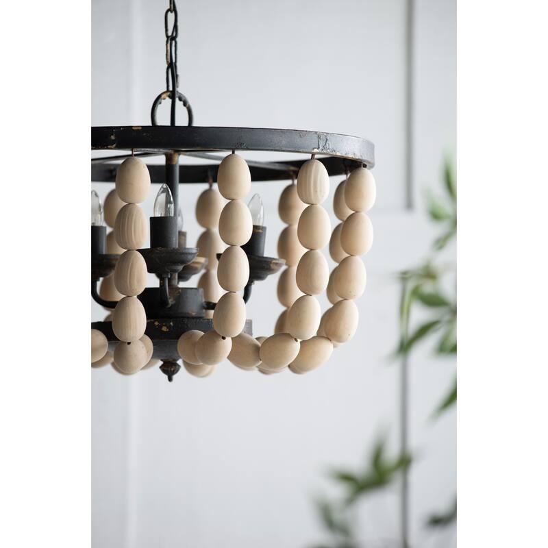 4 - Light Wood Chandelier, Hanging Light Fixture with Adjustable Chain for Kitchen Dining Room Entryway, Bulb Not Included