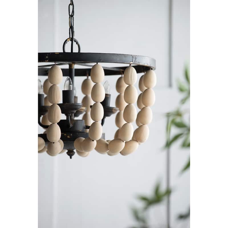 4 - Light Wood Chandelier, Hanging Light Fixture with Adjustable Chain for Kitchen Dining Room Foyer Entryway, Bulb Not Included