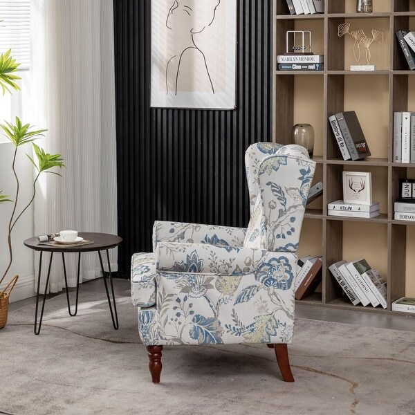 Modern Accent Chair with Retro Wood Legs, Comfy Upholstered