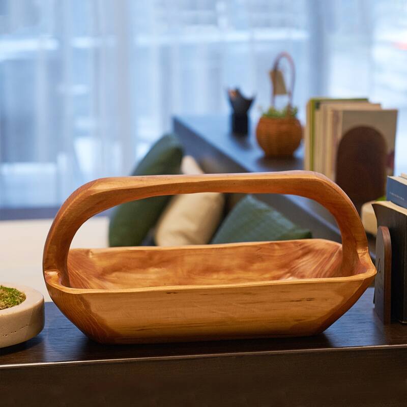 Rectangle Cedar Basket Handle for Fruit Vegetable Food Display - 16.8"x8.2"x7.8"