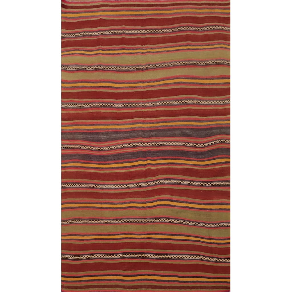 Hand Woven Oriental 100% Wool Carpet Southwestern Geometric Oranges & Rust Kilim Area Rug - 7' 5'' X 4' 7''