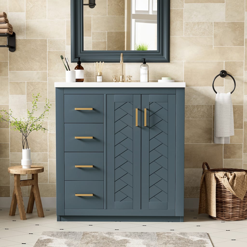 30" Bathroom Vanity with Ceramic Sink Combo,Solid Wood Frame Bathroom Storage Cabinet, Freestanding Vanity Set