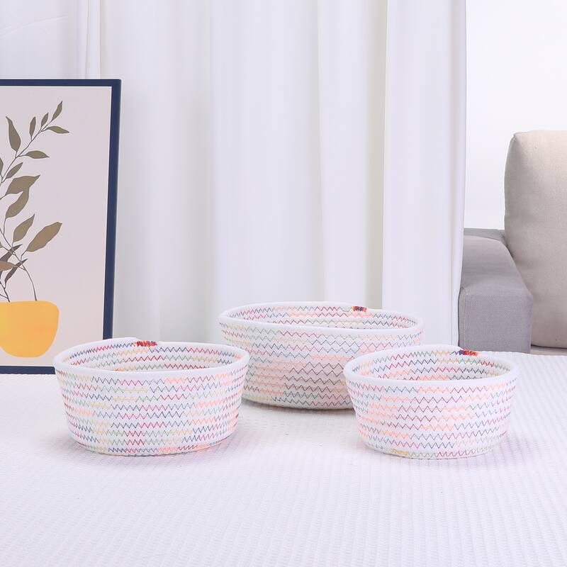 Round Woven Storage Basket, Small Storage Bin for Entryway Desk Key Tray Bowl, Catchall Home Decor