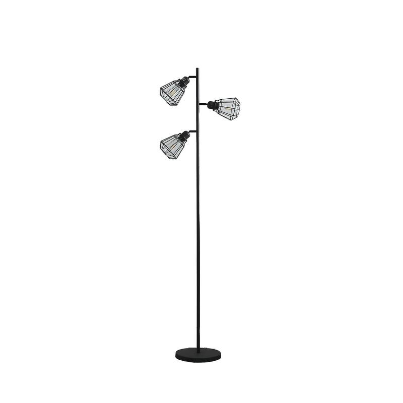 HomeRoots 66" Black Metal Three Light Tree Floor Lamp With Black Metal Cage Shade - 10