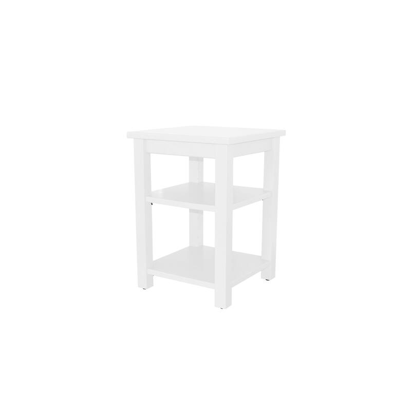 Solid Pine Night Stand with 2 Shelves - White