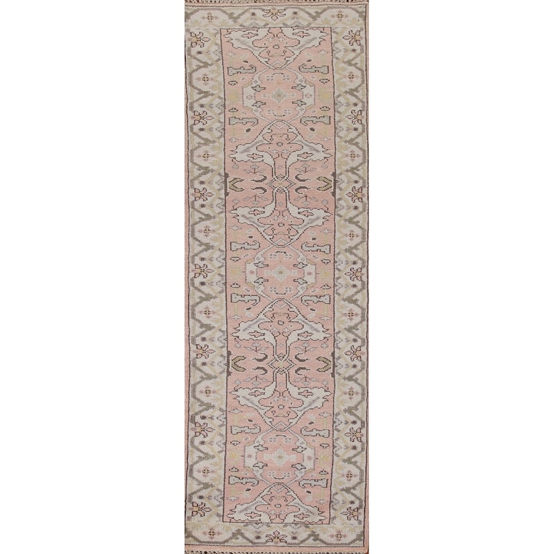 Pink Oushak Style Runner Rug Handmade Wool Carpet - 2'6"x 10'2"