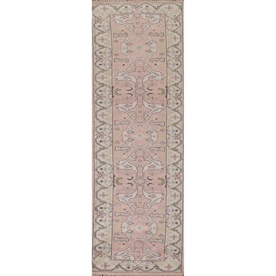 Pink Oushak Style Runner Rug Handmade Wool Carpet - 2'6"x 10'2"