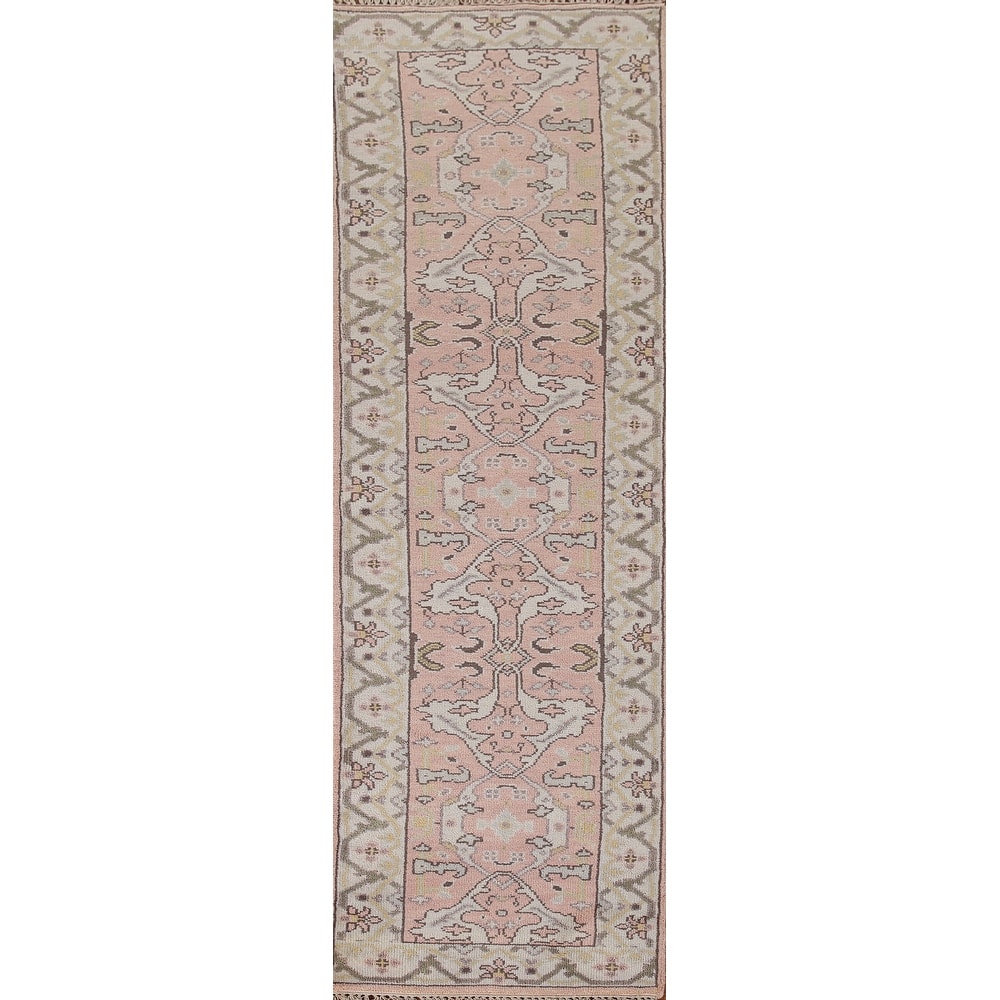 Pink Oushak Style Runner Rug Handmade Wool Carpet - 2'6"x 10'2"