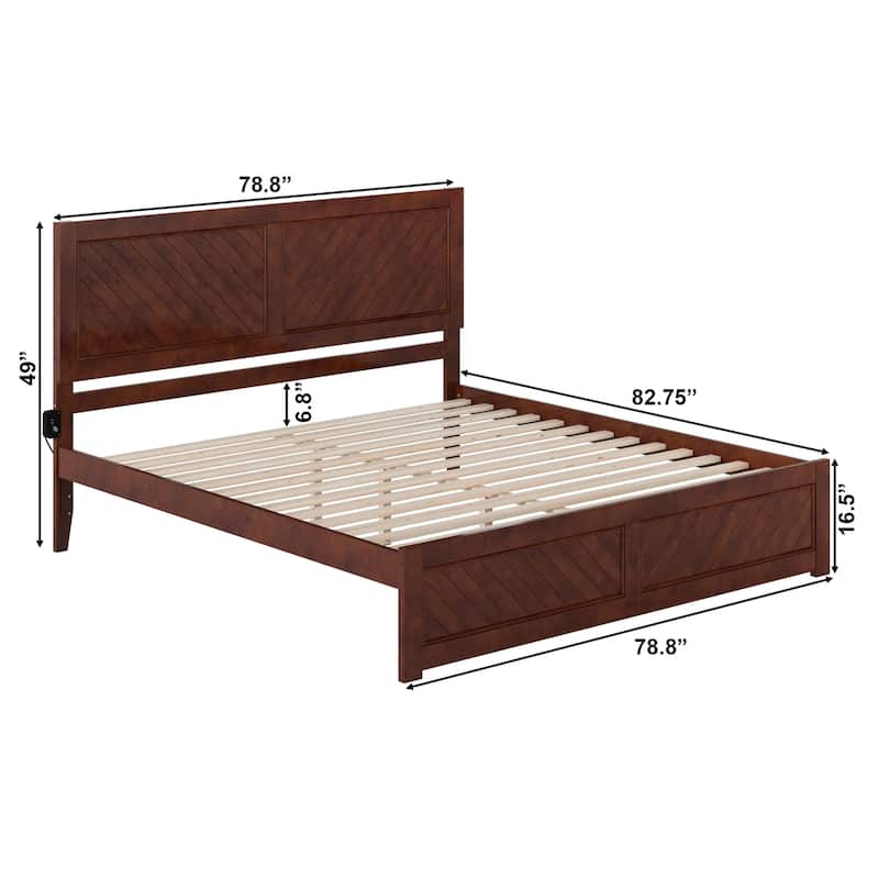 King Platform Bed - Modern Home Bedroom Set with Headboard & Footboard - Walnut Finish