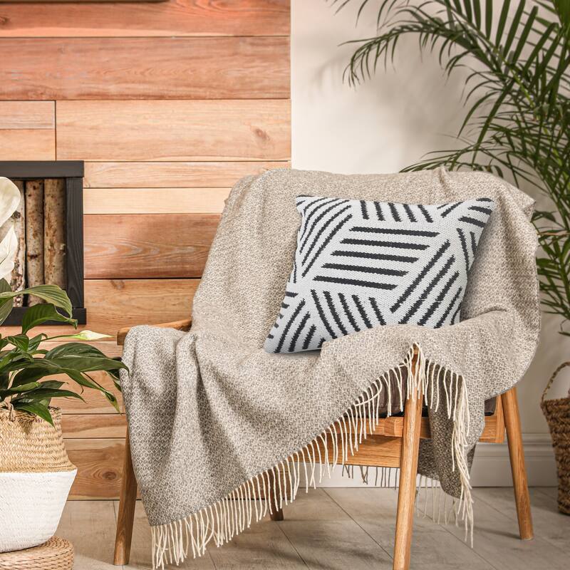 Handwoven Geometric Striped Cotton Throw Pillow Cover - 20" - White and Black