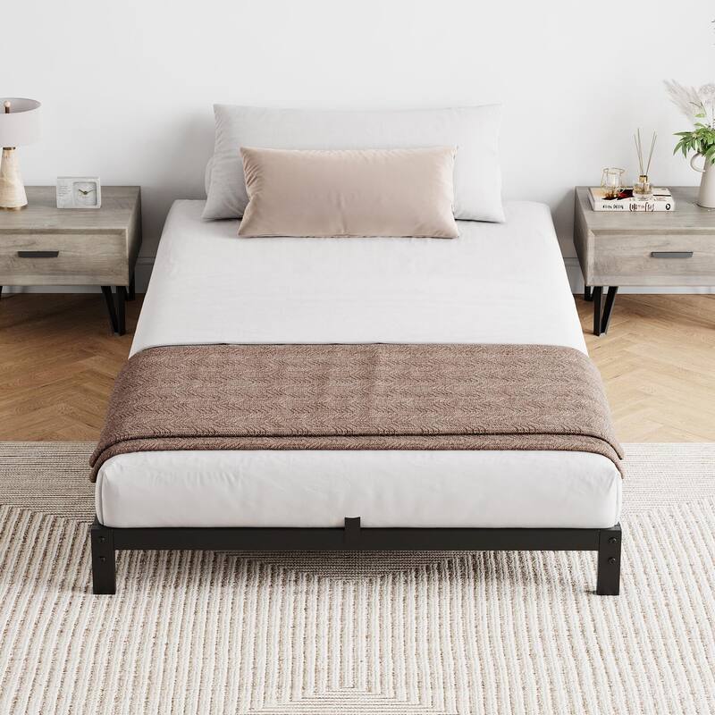 Bed Frame No Box Spring Needed, Heavy Duty Queen Platform Metal Bed Frame with Metal Slats