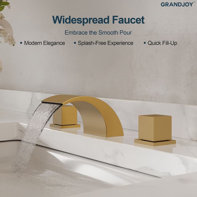GRANDJOY Low Arc Waterfall Widespread Bathroom Sink Faucet