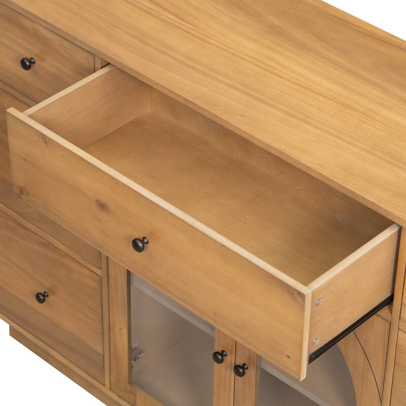 Roomfitters Large Sideboard Storage Cabinet with 7 Drawers and 2 Glass Doors