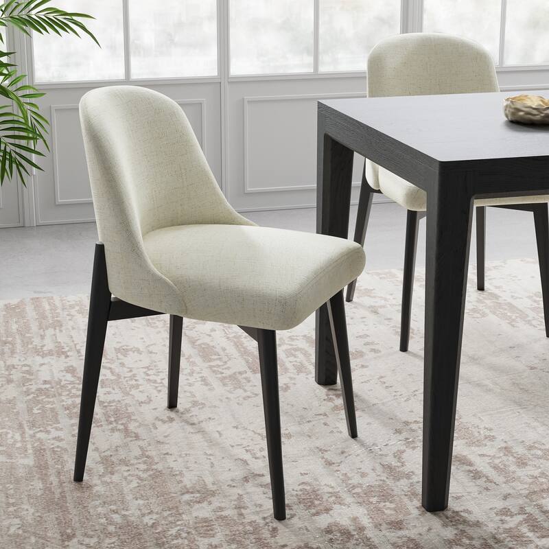 2Pcs Dining Chairs Modern Fabric Upholstered Kitchen Side Chairs with Natural Wood Legs Comfy Armless Side Chair
