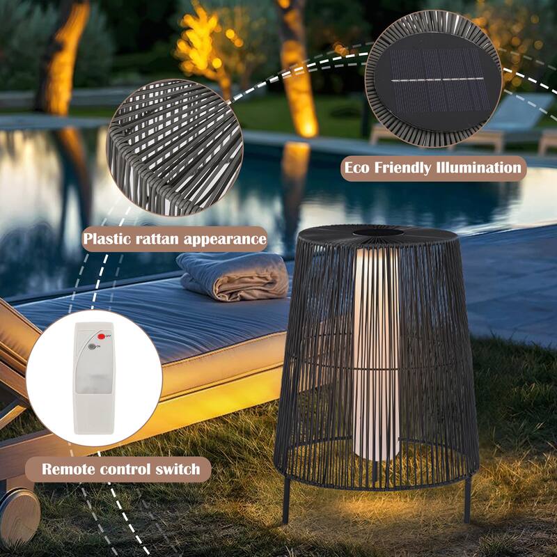 2-Pack Outdoor Rattan Solar Light Patio Floor Lamp