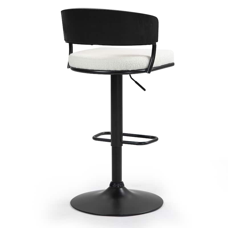 Bayle White Boucle Fabric Adjustable Swivel Bar Stool with Iron Pedestal