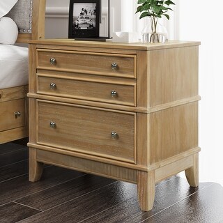 Sleek Natural Finish 3-Drawer Nightstand - Hidden Storage, Modern ...