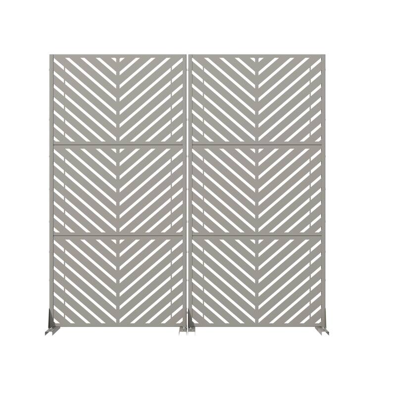Outdoor Privacy Screen 2-Panel Chevron Metal Privacy Fence with Wind-Resistant Base Durable Decorative Divider