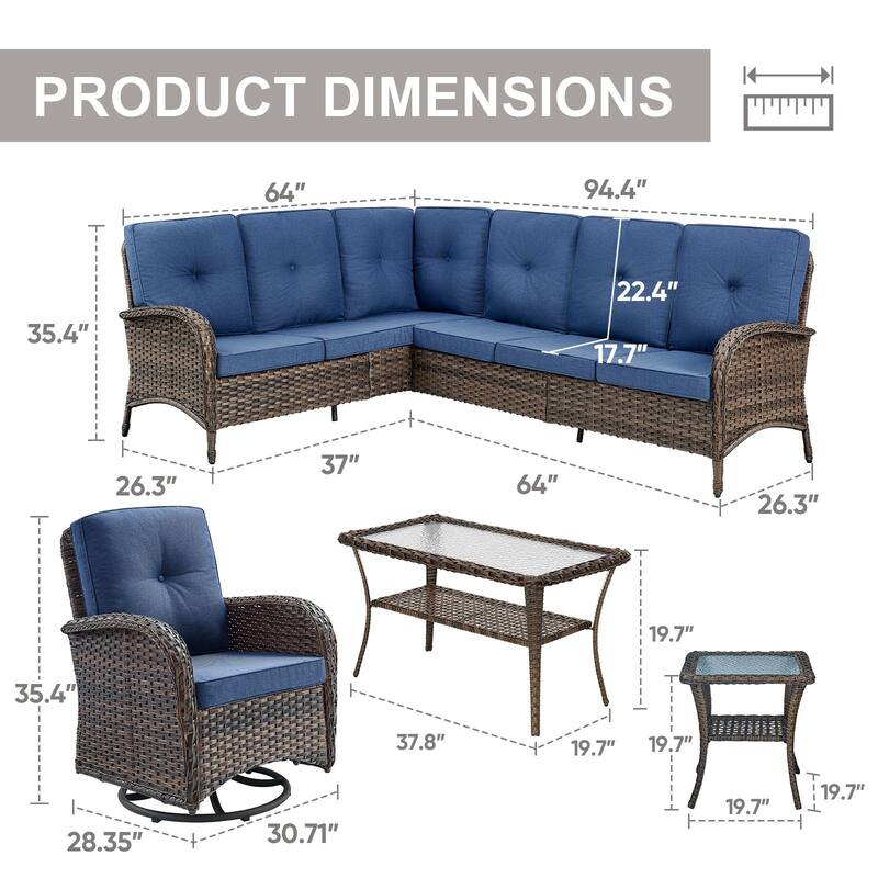 Gymojoy L-Shaped Outdoor Sectional Sofa Set, PE Wicker Couch with Water-Resistant Olefin Cushions