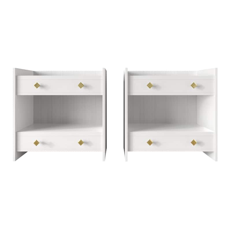 CraftPorch Mid-Century Modern 2 Piece Nightstand - White - 2-drawer