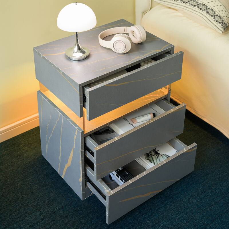 LED Nightstands, 3 Drawer Dresser for Bedroom, End Table with Acrylic Board LED Bedside Tables, for Bedroom Living Room