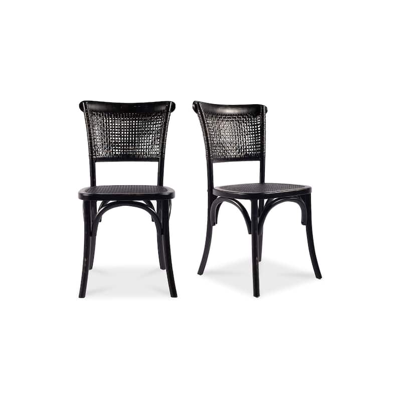 NADAAL STUDIOS Winston, Wooden Dining Chair With Rattan Seat, Set of Two - 18"W x22.5"D x34.5"H - Antique Black