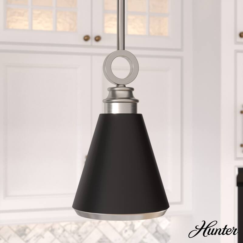 Hunter Klein Art-Deco Metal Pendant - Kitchen Island, Dining Room, Entry - Modern, Industrial - 6" - Brushed Nickel - Black