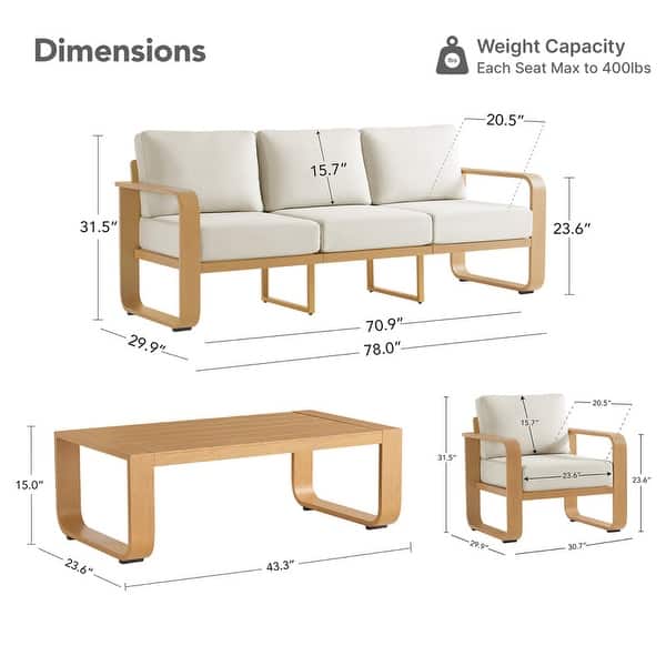 dimension image slide 12 of 16, Spruce & Spring Outdoor Patio Furniture Set Aluminum Sofa Accent Chair