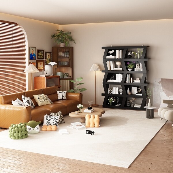 Contemporary Black Zig - zag Bookshelf: Unique Design, Ample
