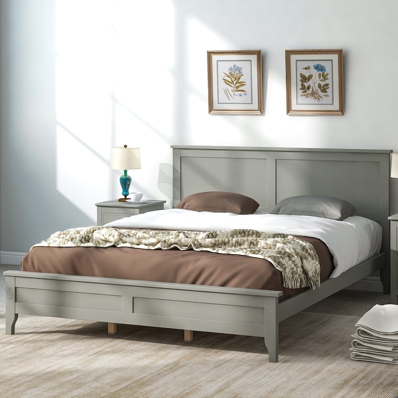 Grey Pine Wood Queen Platform Bed Stylish, Minimalist Design